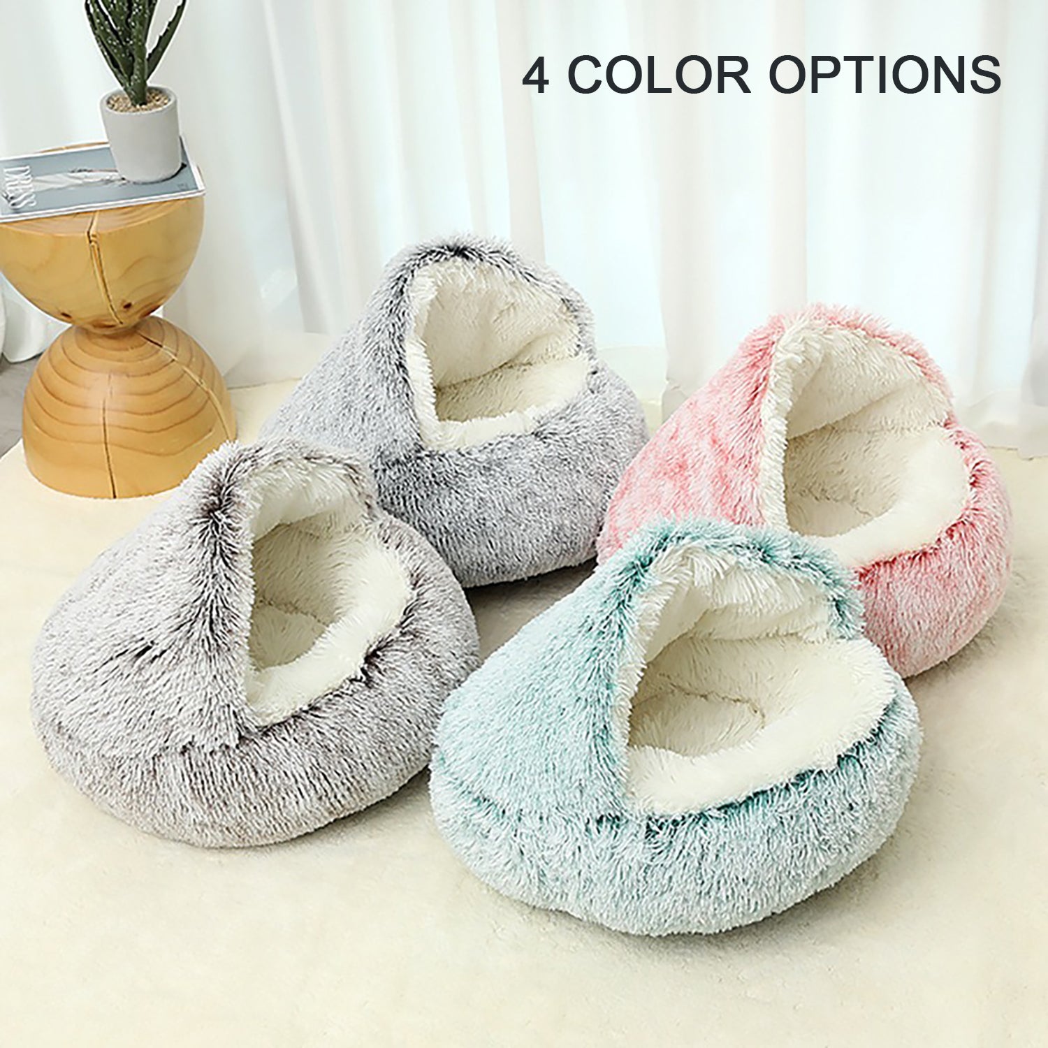 Luxurious Plush Round Cat Bed Cat Bed Round Soft Plush Burrowing Cave Hooded Cat Bed Donut For Dogs Cats - Semi - Enclosed For Cozy Warmth, Easy - Clean Durable Design, Ideal For Winter Comfort - 5 - CJ