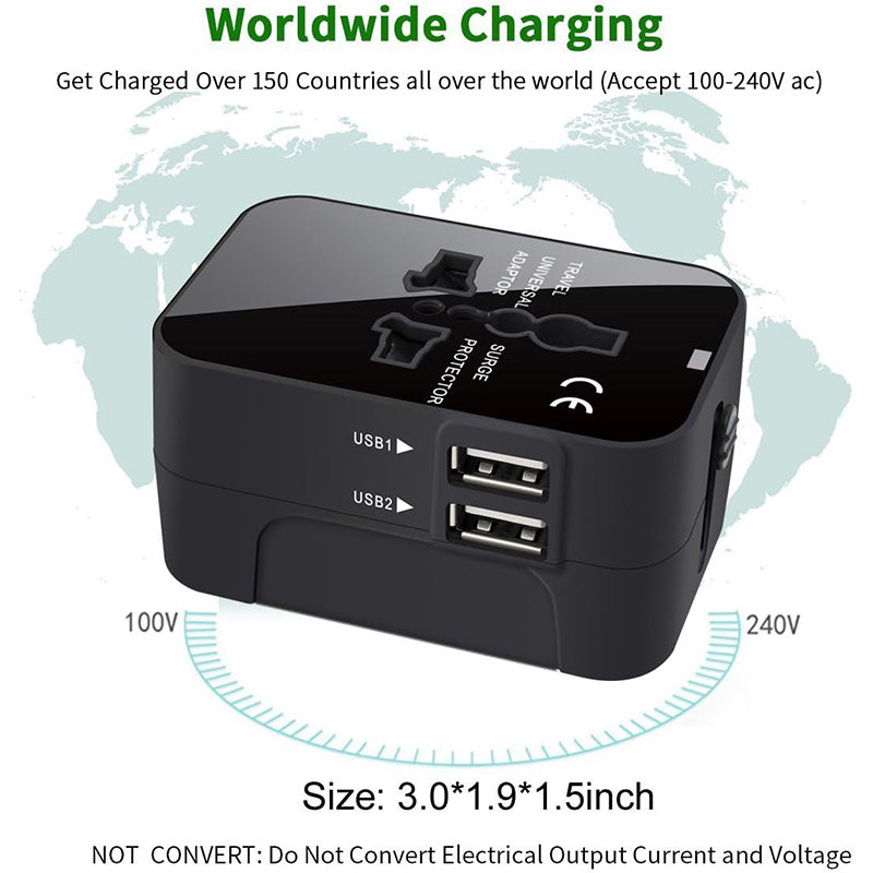 Travel Adapter, Worldwide All In One Universal Travel Adapter Wall Charger AC Power Plug Adapter Wi - 5 - CJ