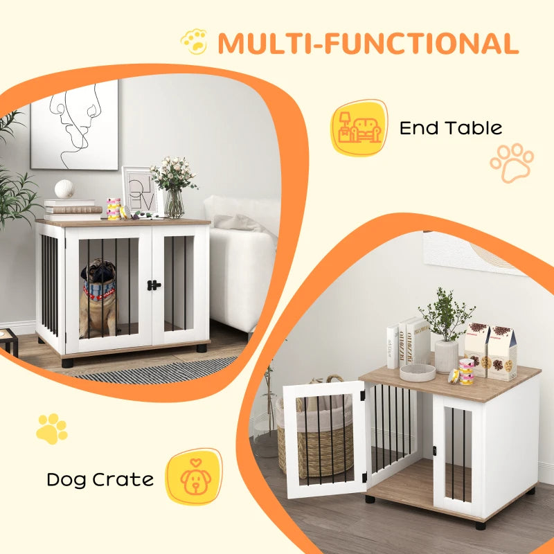 Dog Kennel Furniture Side End Table Indoor With Lockable Door, For Small And Medium Dogs, Walnut Brown - 5 - CJ