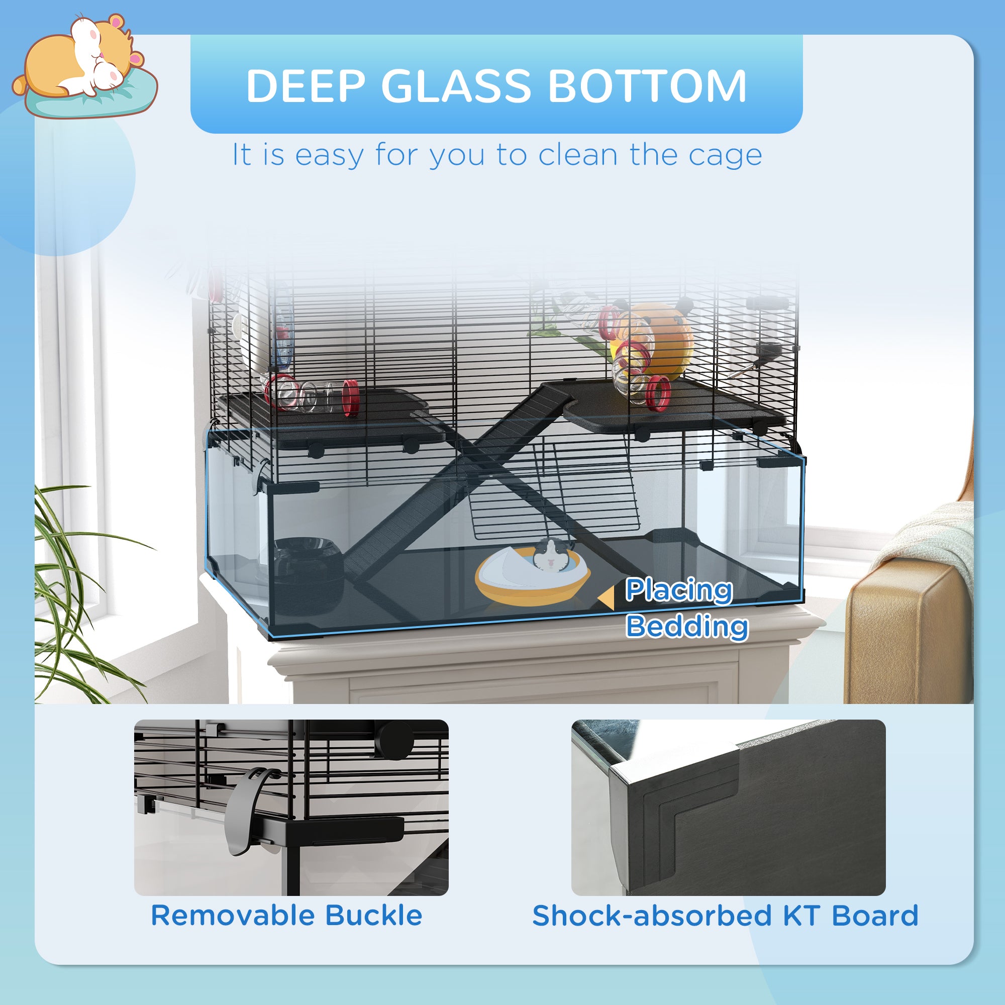 31" Hamster Cage with Tube and Tunnel, Deep Glass Bottom - 5 - CJ