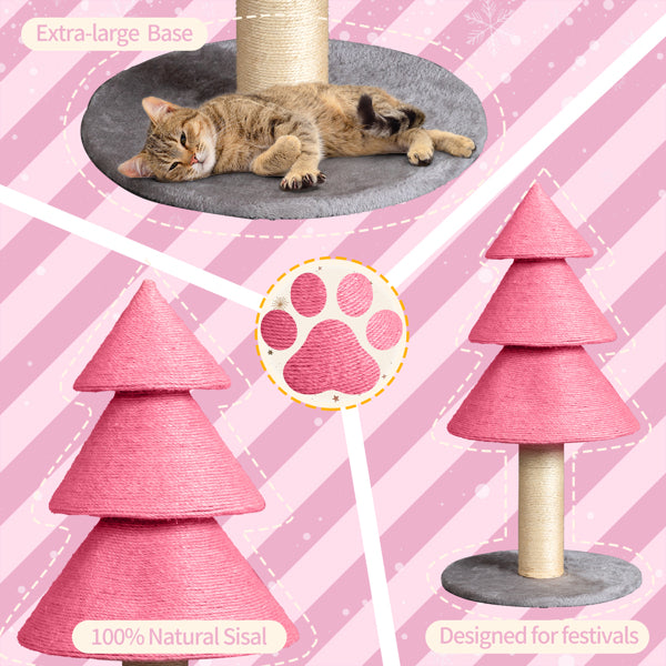 31.5in Christmas Tree Cat Scratcher, Cat Scratching Post For Indoor Cats, Large Sisal Cat Scratching Tree Cat Scratch Tower, - Pink - 5 - CJ
