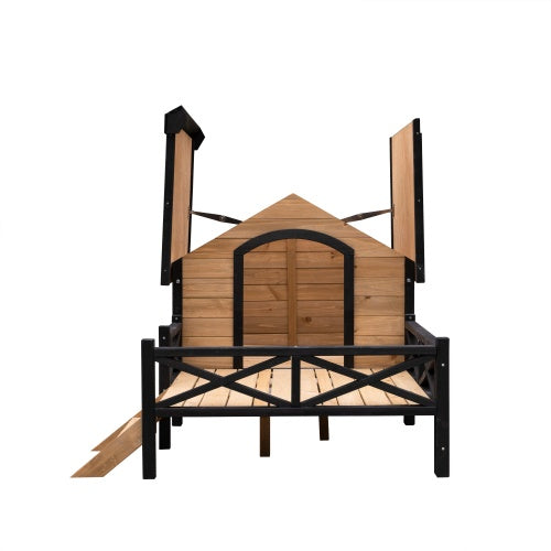 Outdoor Large Cabin Style Wooden Kennel With Porch - 5 - CJ