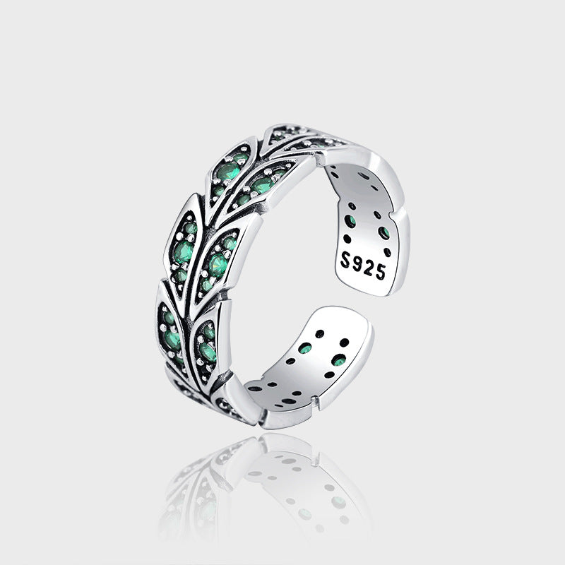 S925 Sterling Silver Ring Peacock Tail Antique Retro Inlaid Green Zirconium - 4 - https://x.com/titan_prim62775J