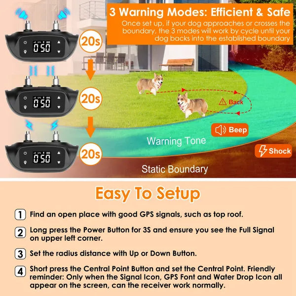 2 In 1 Dog GPS Fence Tracker Wireless GPS Dog Fence GPS Dog Collar With 32 - 2887FT Radius IPX6 Waterproof - 5 - CJ