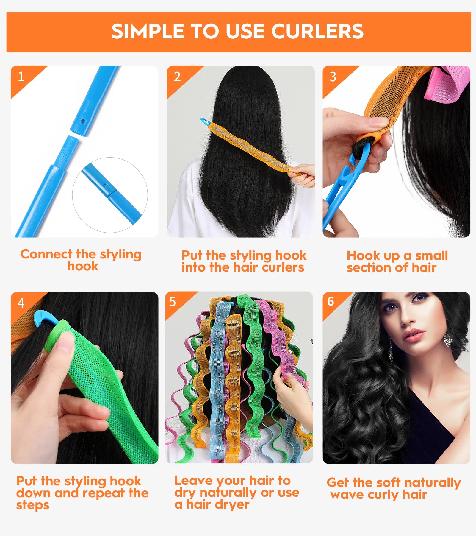 Heatless Hair Curlers Wave Curls Styling Kit For Women Girls On Hair Care - 30 Pcs - 6 Colors - 55 Cm 11.81 Inch - 5 - CJ