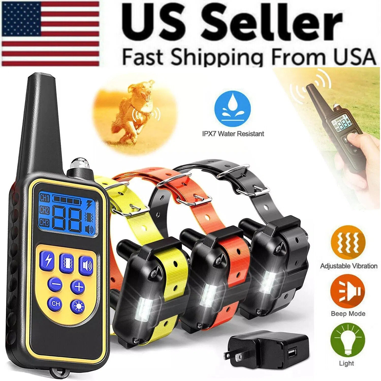 3000 FT Dog Training US Collar Rechargeable Remote Shock PET Waterproof Trainer - 5 - CJ