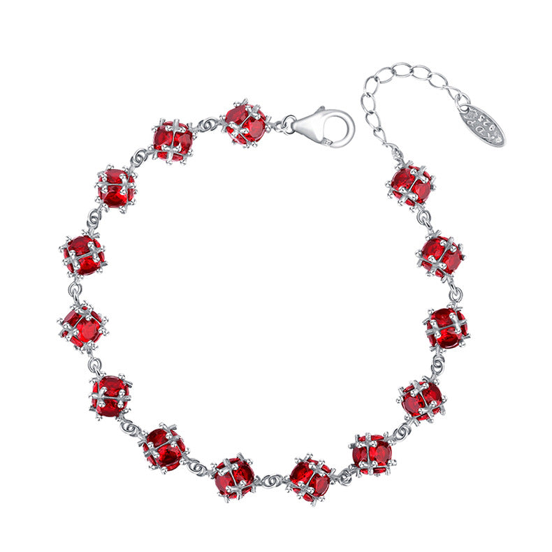 S925 Sterling Silver Glazed Red Zirconium Lucky Ball Bracelet Female - 4 - CJ