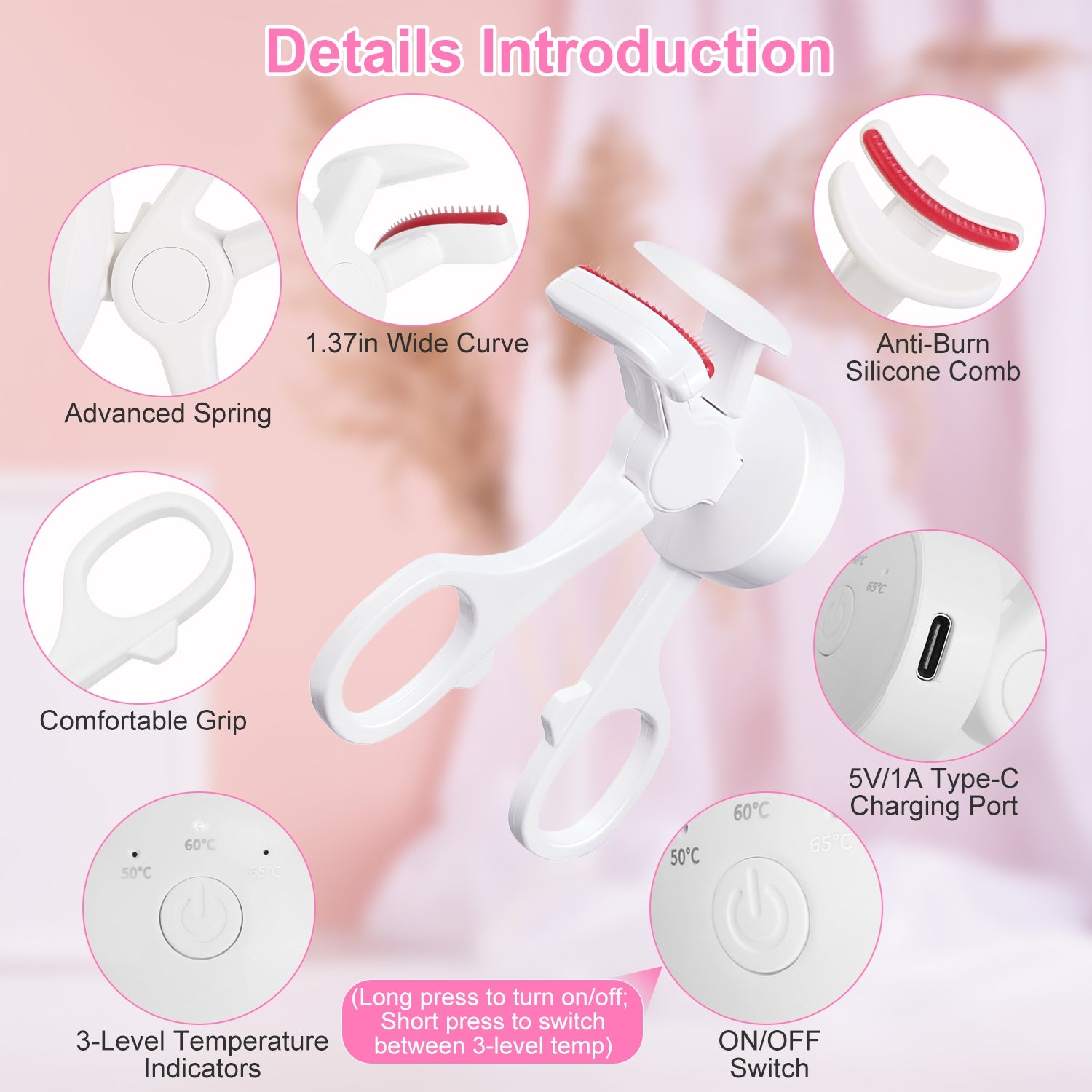 2Pcs Heated Eyelash Curler Electric USB Rechargeable Eyelash Curler Anti Burn Compact With Comb Heat Up Fast Within 8S For All Eye Shapes For Women Make Up Gift Travel Valentine Mother Day - 5 - CJ