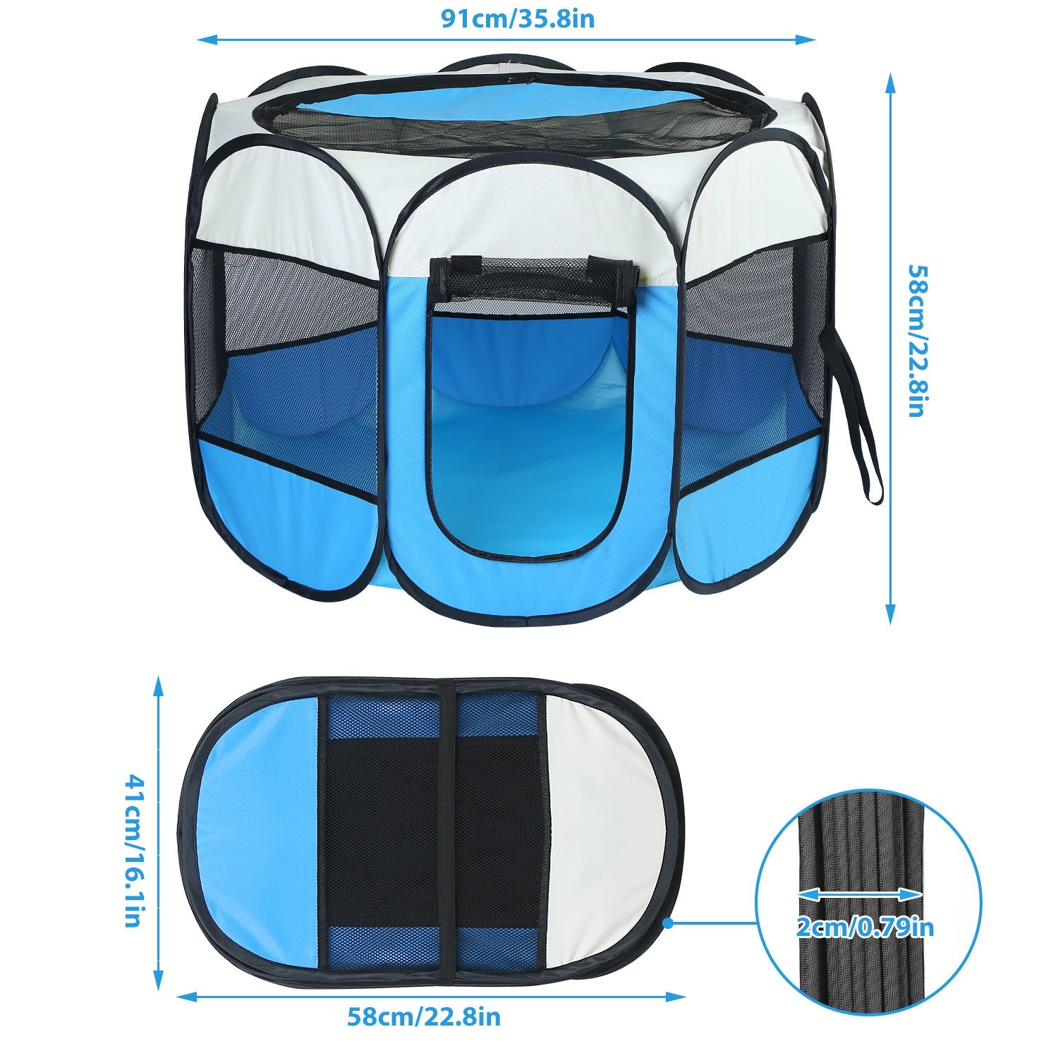 Pink - Blue Options - 1Pc Portable Foldable Pet Tent Exercise Pen Kennel Removable Zipper Top And Bottom Water Resistant Indoor Outdoor Use For Dogs Cats Other Pets - 5 - CJ