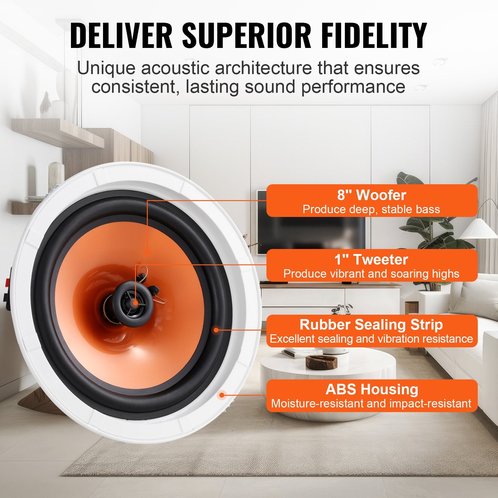4 PCs 8 Inch In Ceiling Speakers, 100 - Watts, Flush Mount Ceiling & In - Wall Speakers System With 8ΩImpedance 89dB Sensitivity, For Home Kitchen Living Room Bedroom Or Covered Outdoor Porches - 5 - CJ