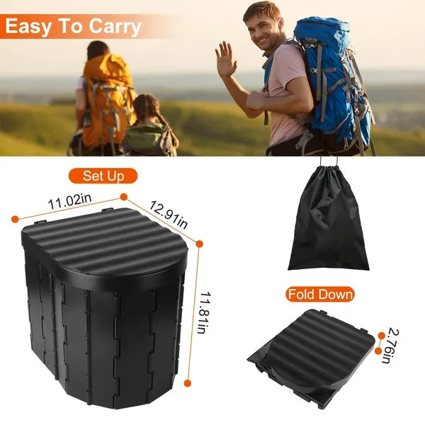 Foldable Emergency Toilet Portable Porta Potty For Car Travel Camping Boating Hiking Cleanable Travel Commode With Lid Carry Bag 1 Roll Garbage Bags - 5 - CJ
