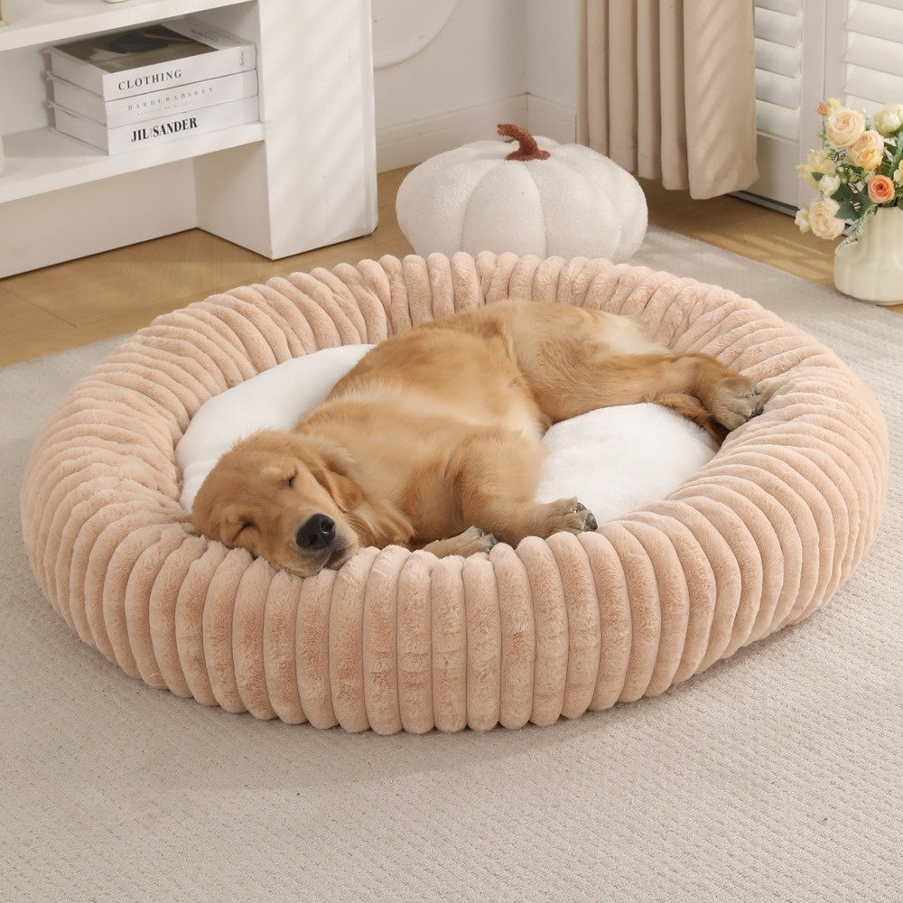 Round Soft And Comfortable Striped Plush Pet Mat - 0 - CJ