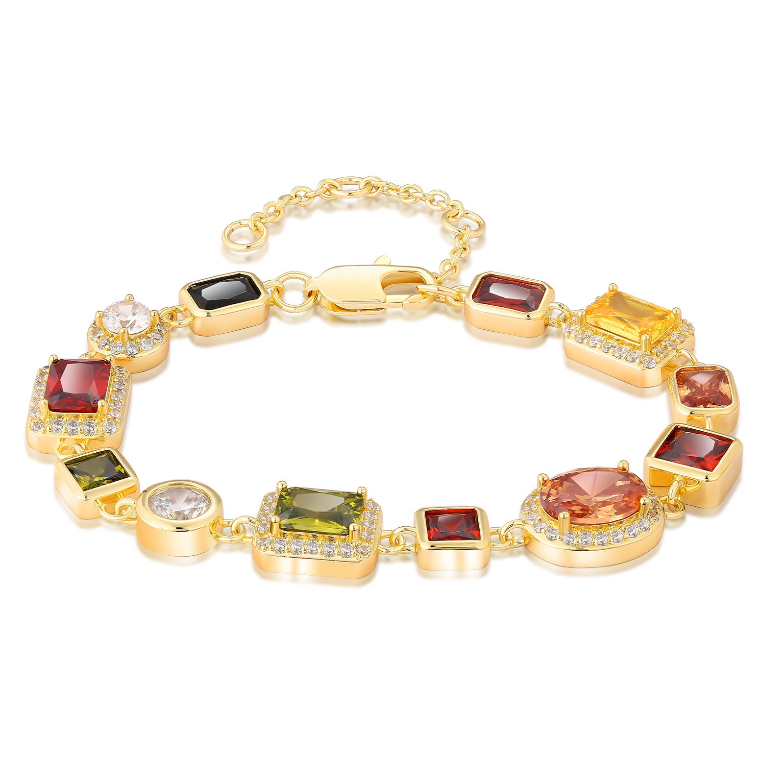 Vintage 18K Gold Plated Gemstone Hand Chain Multi Colored Gem Stone JEWELRY Cubic Zirconia Colorful CZ Bracelet For WOMEN MEN - 5 - CJ