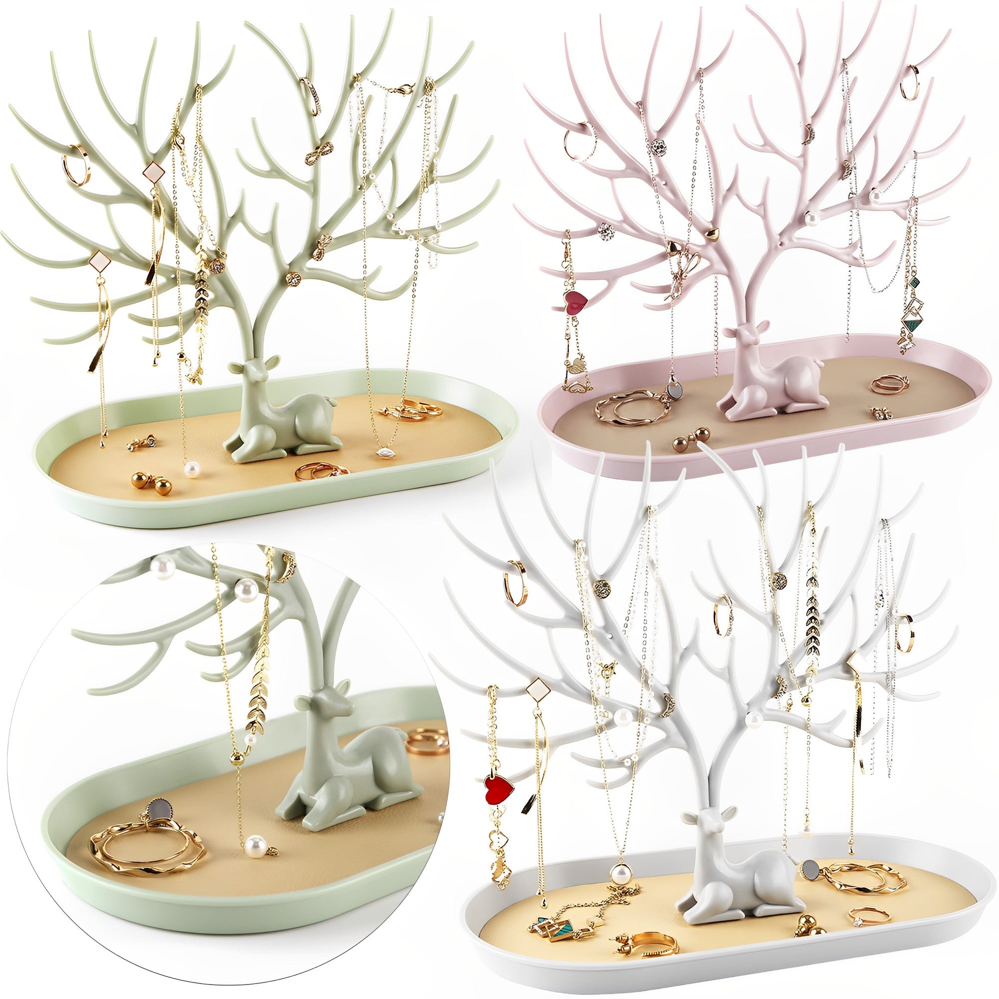 Deer Jewelry Display Stand Earrings Necklace Ring Jewelry Display Tray Jewelr Crystal Handle Antlers Jewelry Display Stand With Storage Drawer And Tray, Tree Tower Rack Hanging Organizer - 5 - CJ