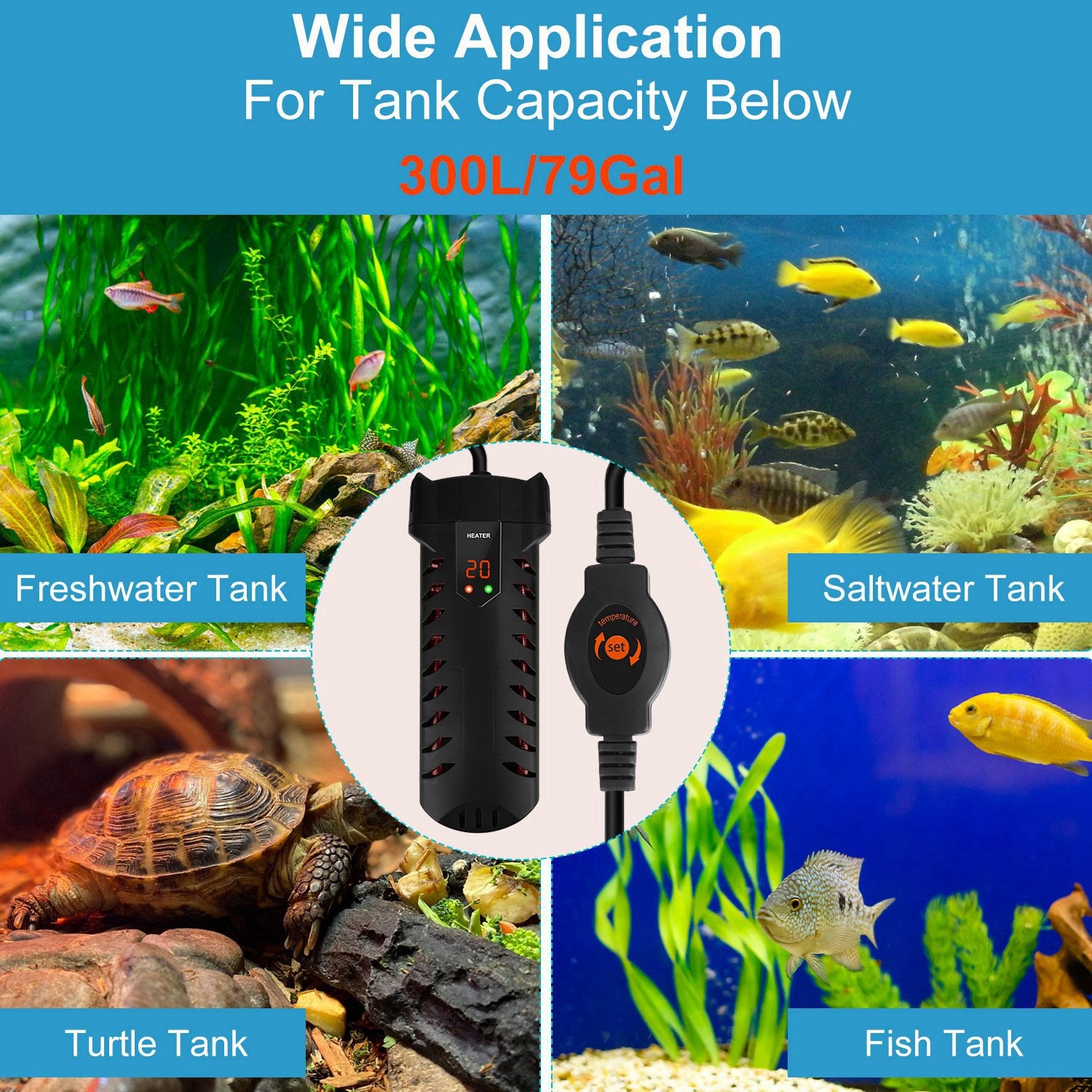 500W Submersible Aquarium Heater Temperature Adjustable External Controller 79Gal Fish Tank Heater Aquarium Thermostat Heater For Freshwater Saltwater - 5 - CJ