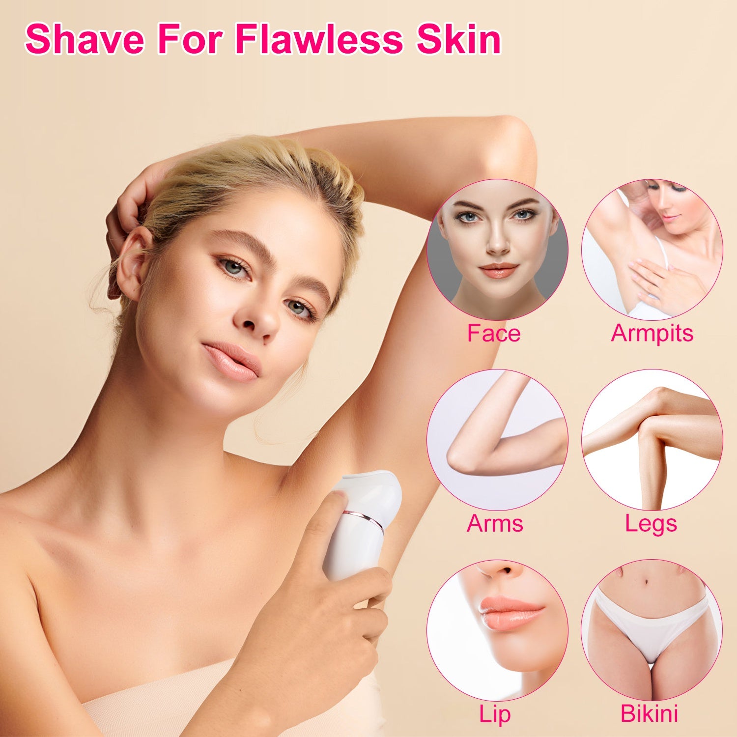 1Pc 5 In 1 Electric Body Epilator Rechargeable Women's Grooming Kit Epilator Shaver Facial Brush Callus Remover 5 Point Massager With LED Light LED Display Charging Base - 5 - CJ