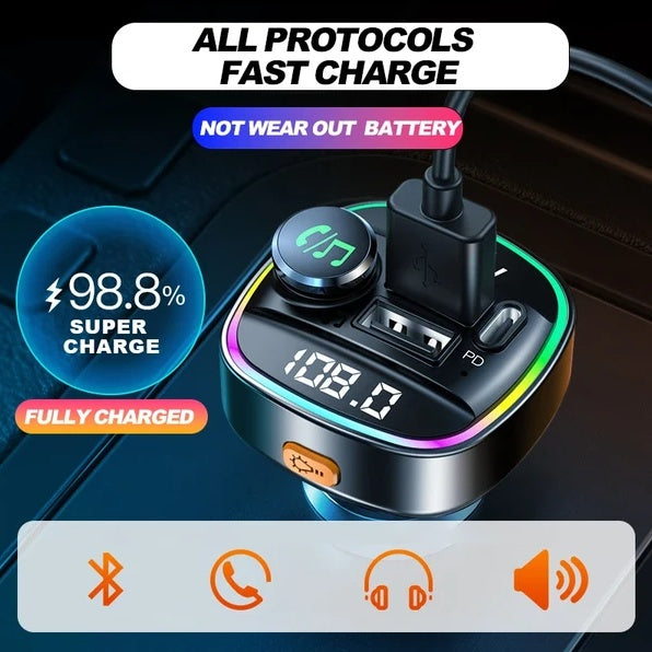 Bluetooth 5.0 Car Wireless FM Transmitter Adapter USB PD Charger AUX Hands - Free - 5 - cjdropshipping