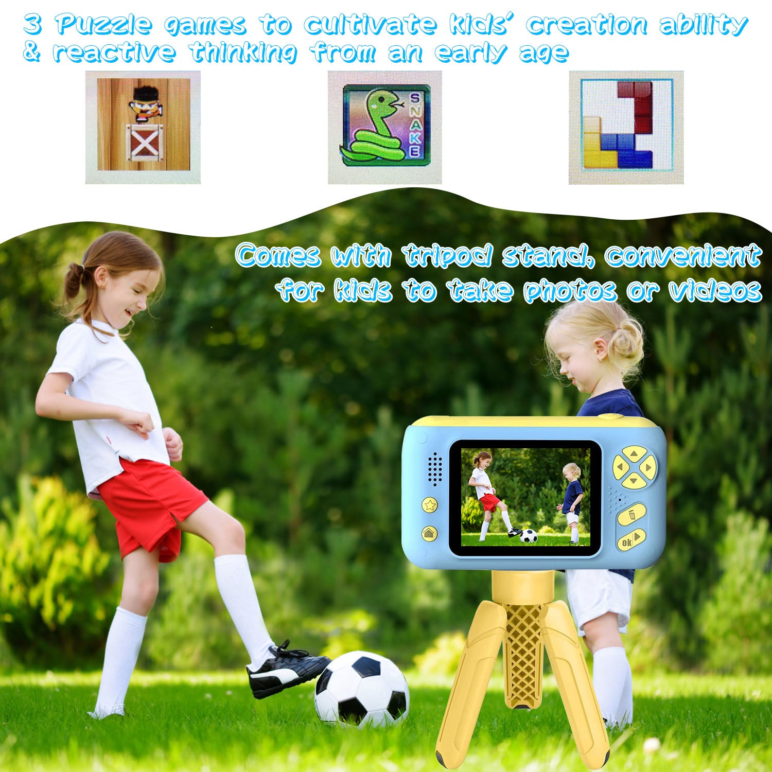 1Pc Kids Digital Camera With Flip Lens Children Video Camcorder Christmas Toy Birthday Gifts With Tripod 2.4in Screen 32G MMC Card For 3 - 10 Year Old Boys Girls - 5 - CJ