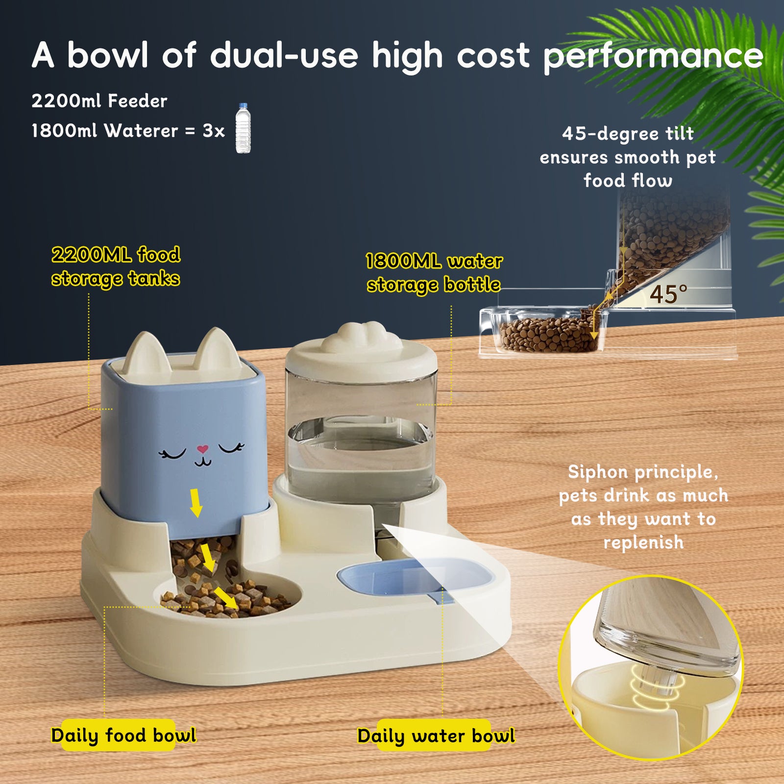 Super Cute Appearance Pet Feeding And Drinking Device, Cleverly Designed With Dry And Wet Separation, Automatic Water Addition, Universal For Cats And Dogs, Easily Solves Feeding Problems, And Makes P - 5 - CJ