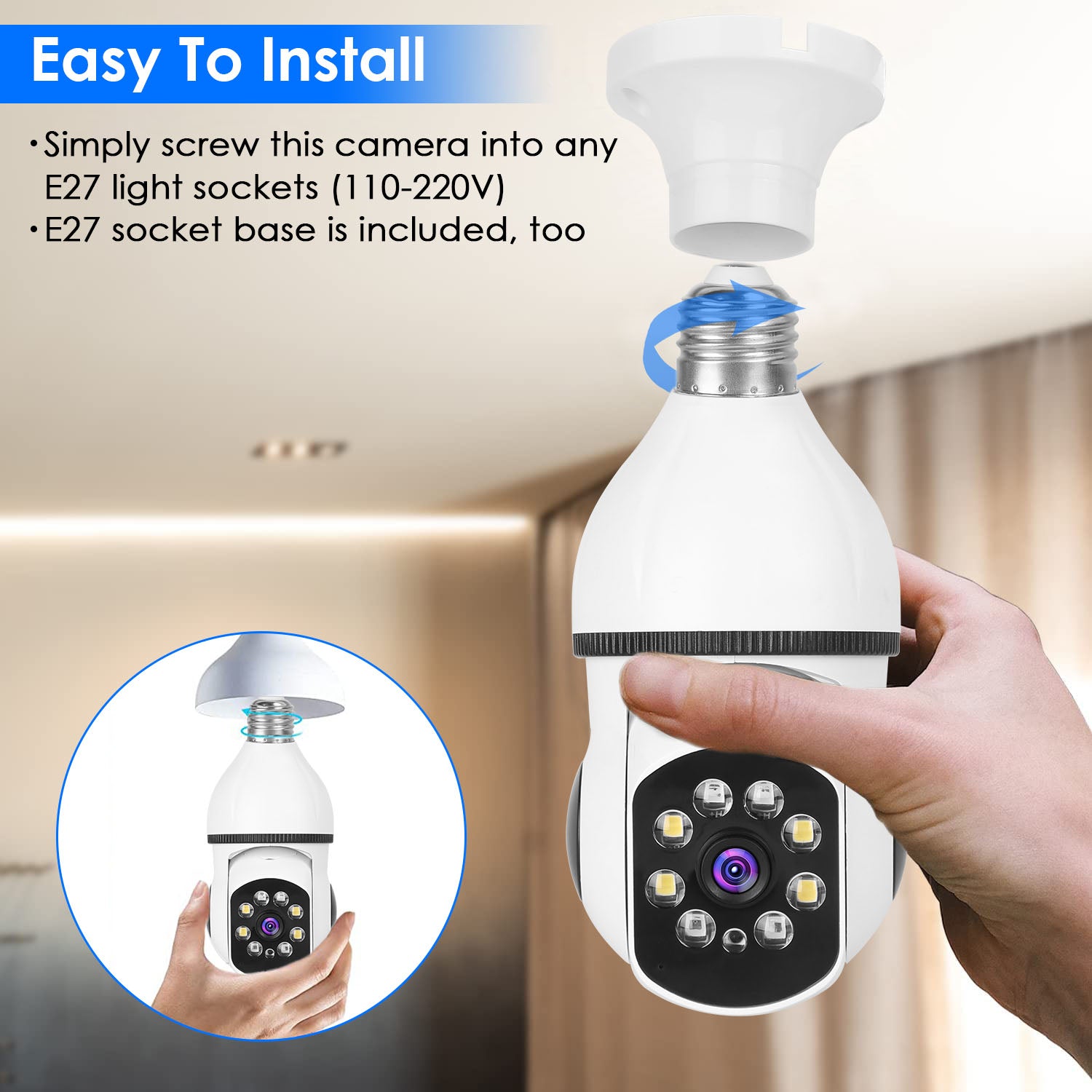 1Pc E27 WiFi Bulb Camera 1080P FHD WiFi IP Pan Tilt Security Surveillance Camera With Two - Way Audio Full Color Night Vision Flood Light Motion Tracking Siren Function APP Control - 5 - CJ