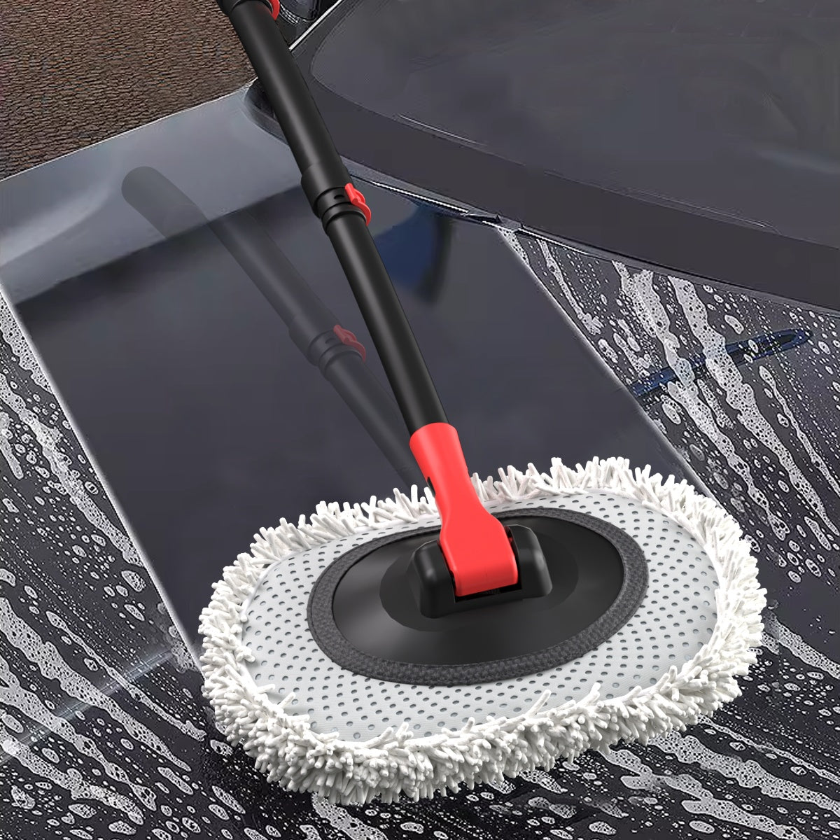 Portable 41 - inch Automatic Water Car Wash Mop For Home And Outdoor Use, Featuring A Soft Brush Head To Prevent Scratches, Includes A 10 - meter Hose That Connects To A Water Faucet, Suitable For Cleanin - 5 - cjdropshipping