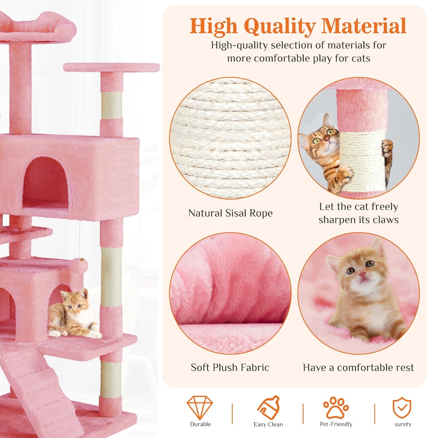 54 - Cat Tree Tower - Multi - level With Sisal Grab Post, Indoor Apartment With Ladder, Plush Toys, Rest And Play - 5 - CJ