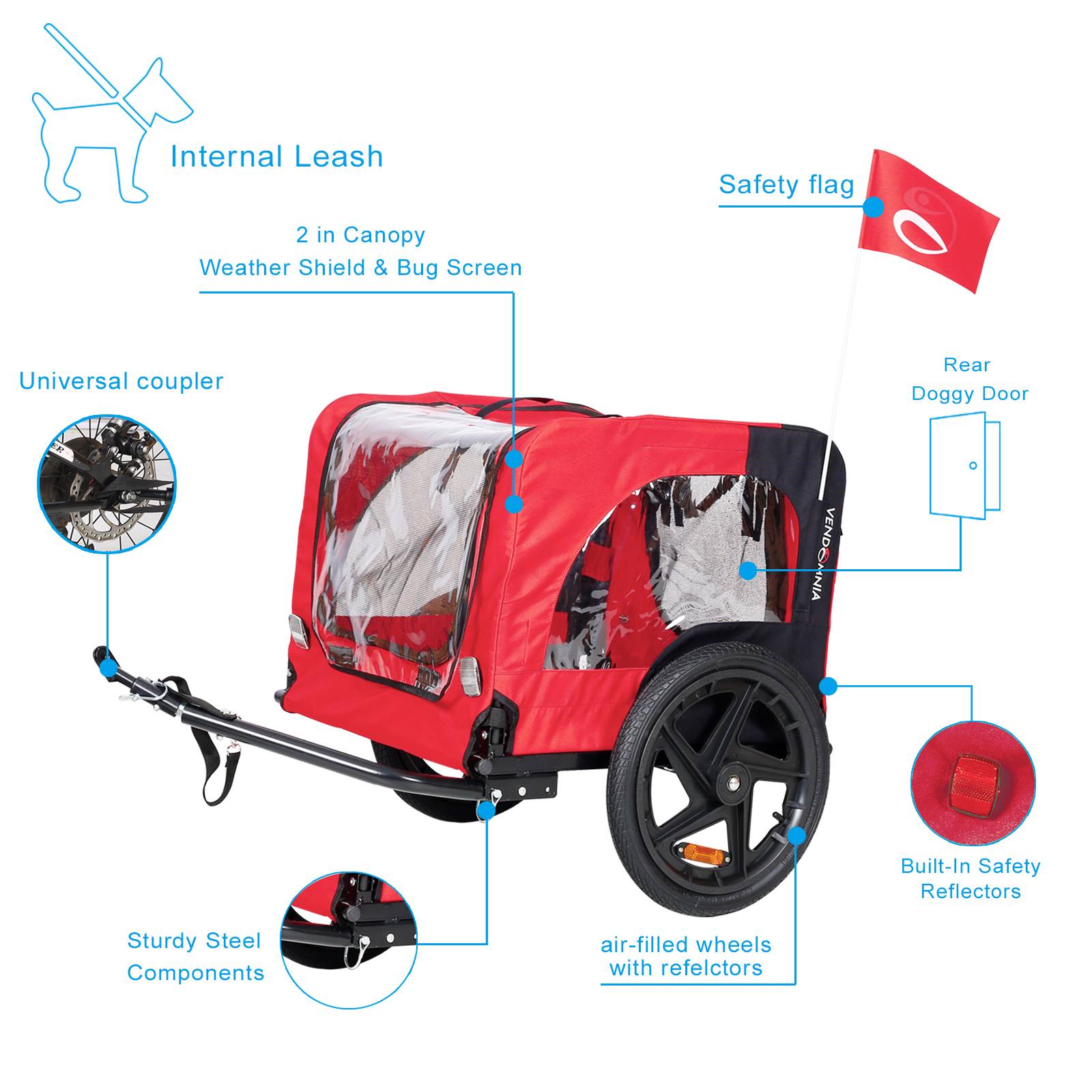 Bicycle Trailer For Pets Outdoor Foldable Dog Trailer With Reflectors - 5 - CJ