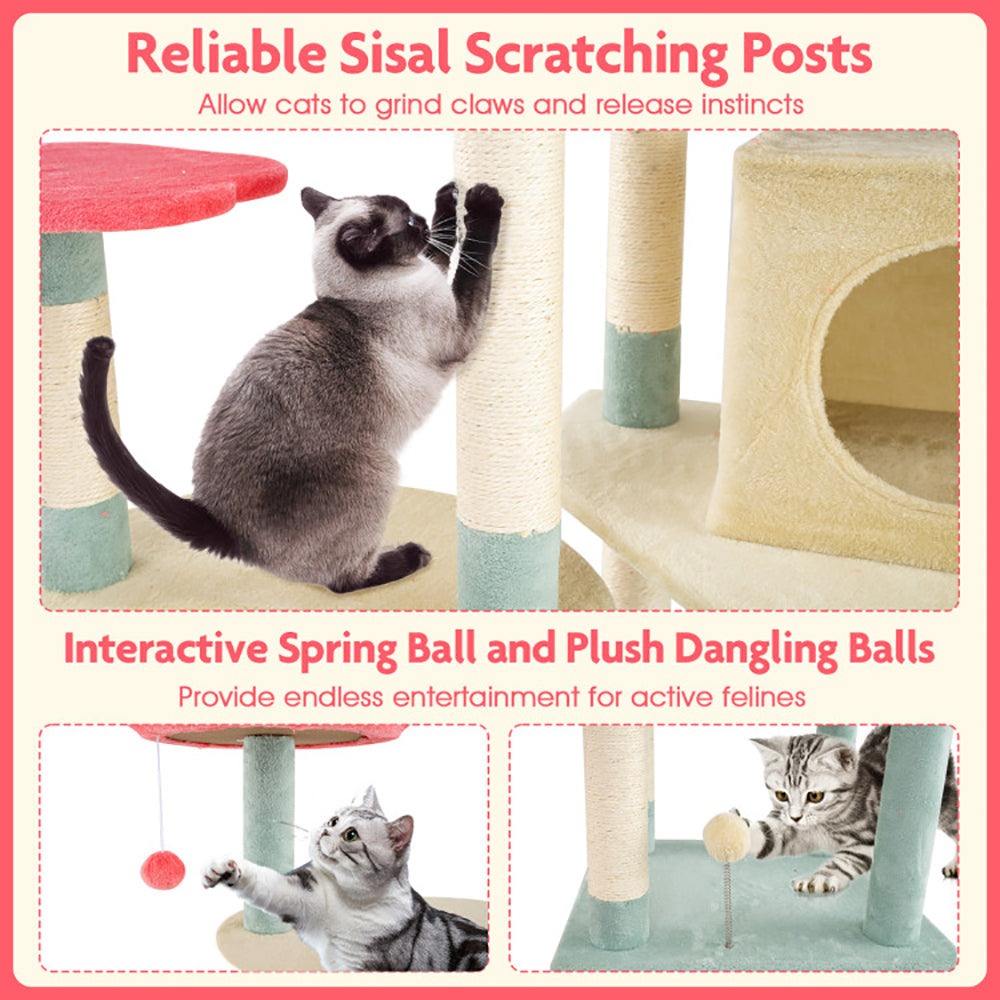 61 Inch Multi - Level Aesthetic Floral Kitten Tower With Flower - Shaped Padded Perch - 5 - cjdroshippping