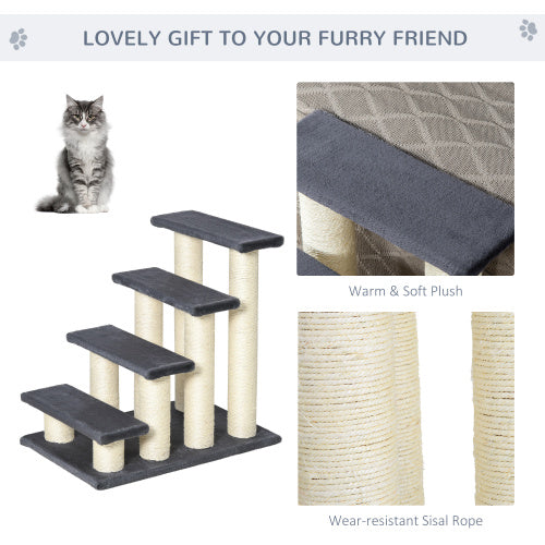 PawHut Cat Tree With 4 Steps For High Beds Couch, Cute Stair Shaped Cat Tree For Indoor Cats Or Dogs W Sisal Scratching Post, Climbing, Playing, Gray - 5 - CJ