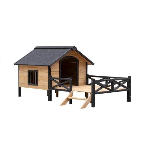 Outdoor Large Cabin Style Wooden Kennel With Porch - 5 - CJ
