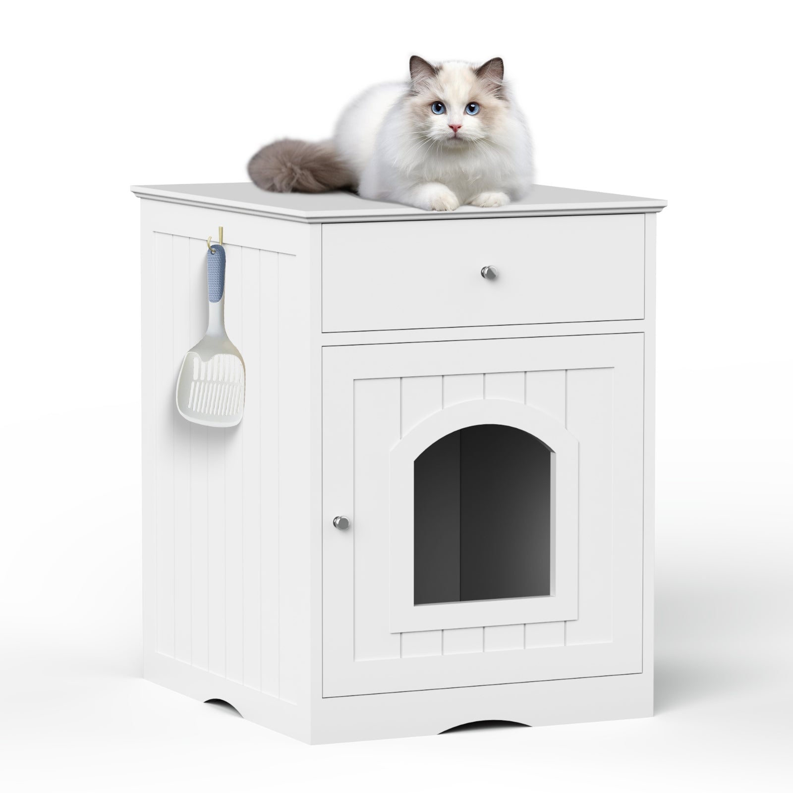 Wooden Pet House Cat Litter Box Enclosure, Side Table, Indoor Crate - 5 - CJ