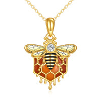 Sterling Silver Honeycomb Bee Pendant Necklace Jewelry for Women - 5 - CJ