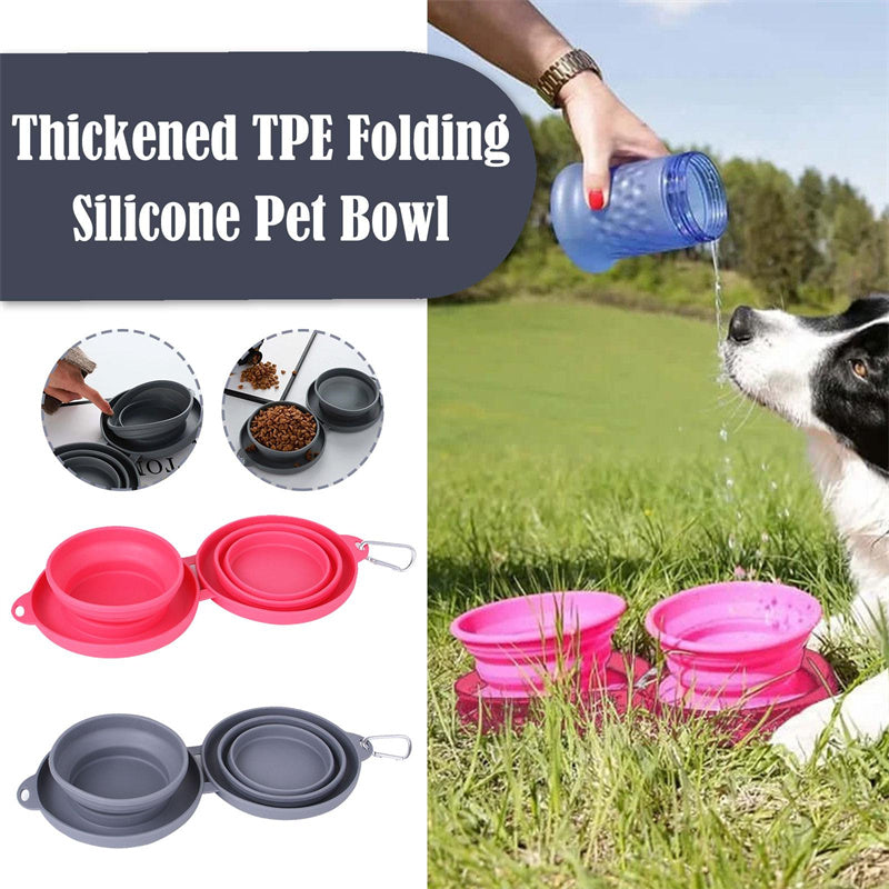 Rubber Foldable Double Bowl Pet Feeding Bowl Pets Supplies Dog Cat Bowls - 0 - CJ