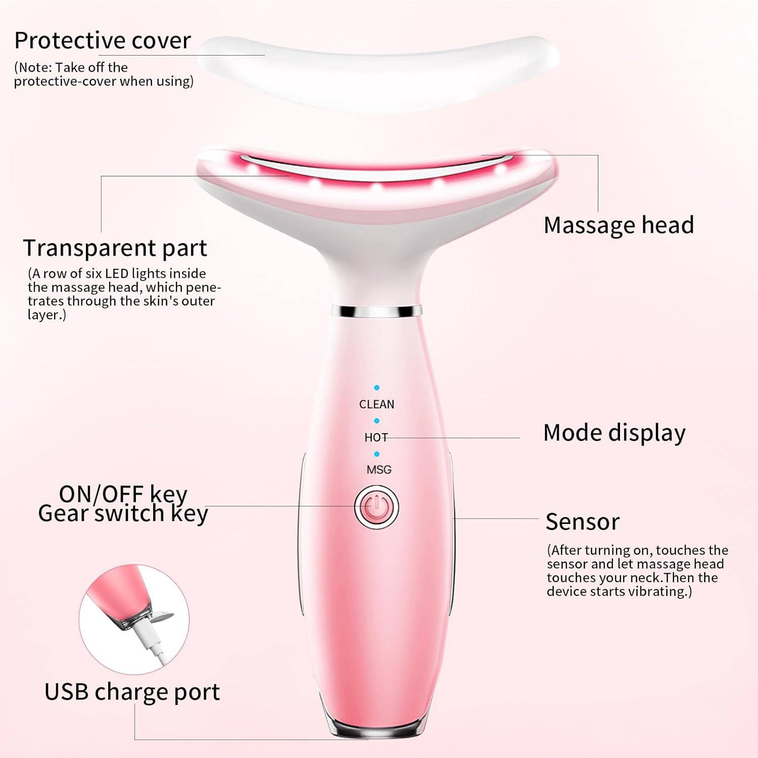 Skin Care Neck Face Massage Tool With Thermals, 3 - in - 1 Facial Massager - 5 - CJ