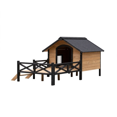 Outdoor Large Cabin Style Wooden Kennel With Porch - 5 - CJ