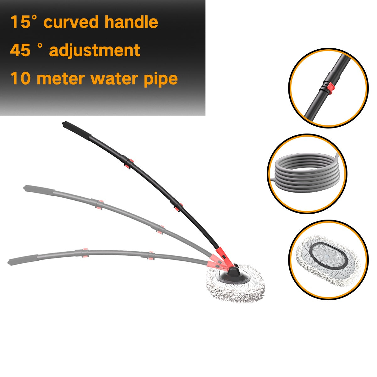 Portable 41 - inch Automatic Water Car Wash Mop For Home And Outdoor Use, Featuring A Soft Brush Head To Prevent Scratches, Includes A 10 - meter Hose That Connects To A Water Faucet, Suitable For Cleanin - 5 - cjdropshipping