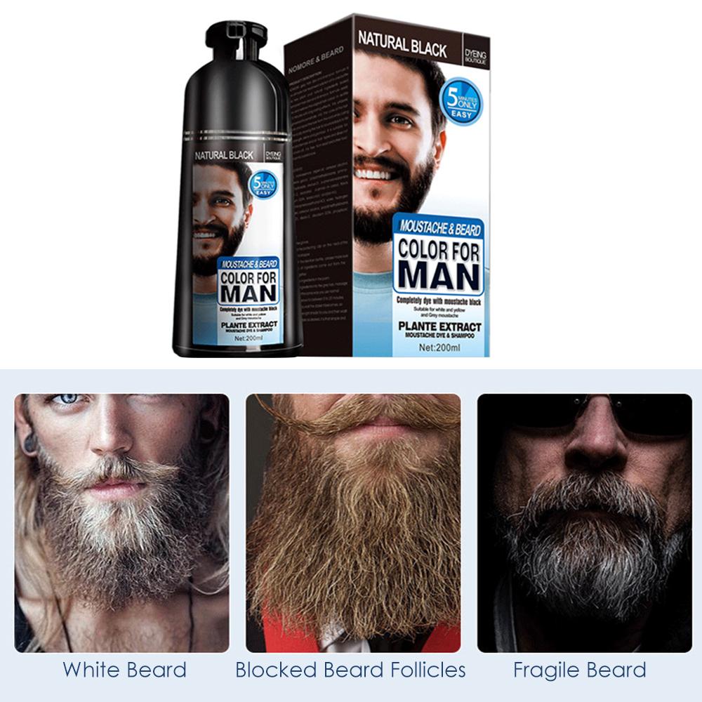 Beard Hair Color Shampoo For Men,Natural Permanent Beard DyeShampoo, Colors Hair In Minutes Long Lasting, 200ml, Black Hair DyeHaircare - 5 - CJ