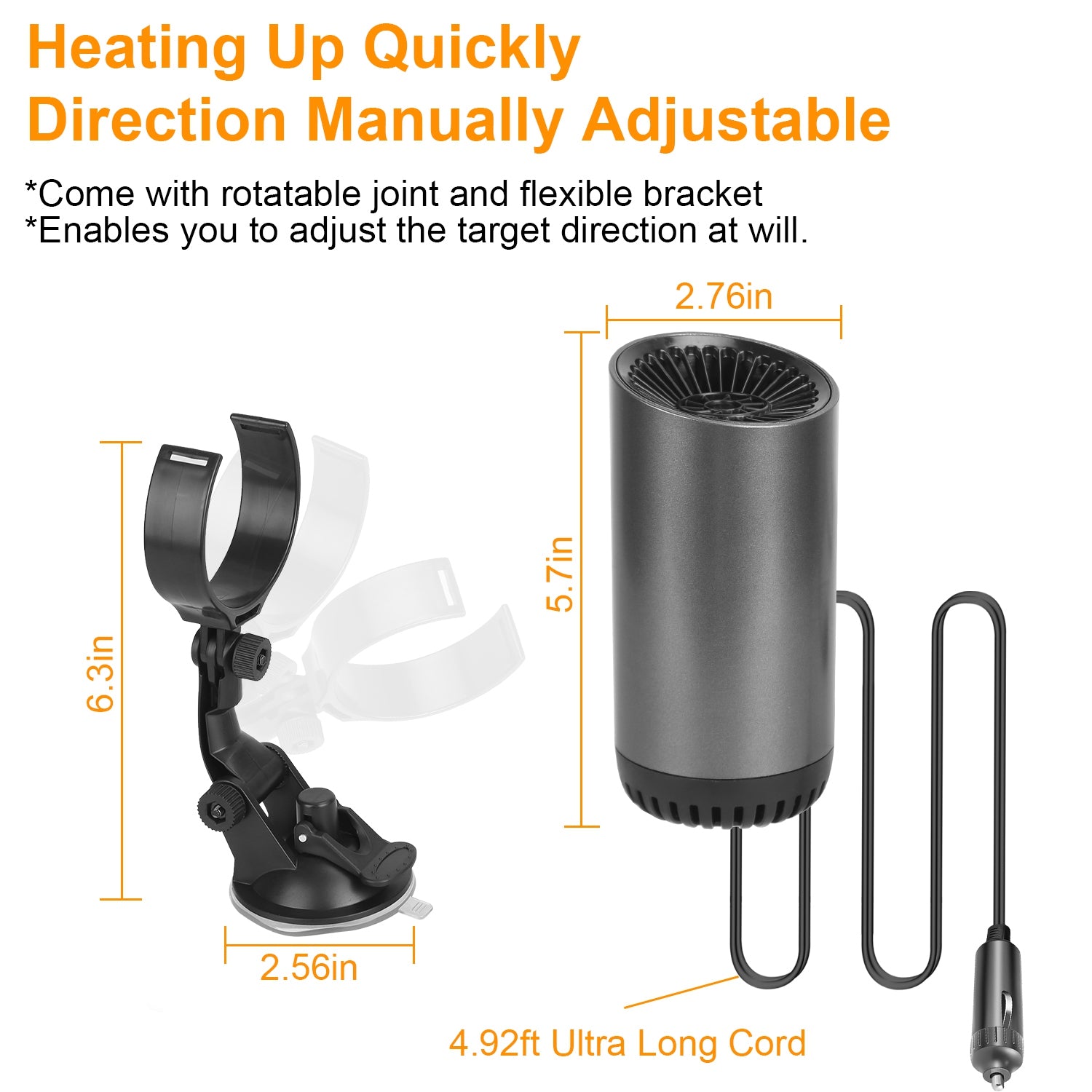 1Pc 12V 150W Or 24V 216W Portable Car Heater 2 In 1 Heating Cooling Fan Rotatable Demister Defroster With 4.92ft Cord - 5.0 - CJ