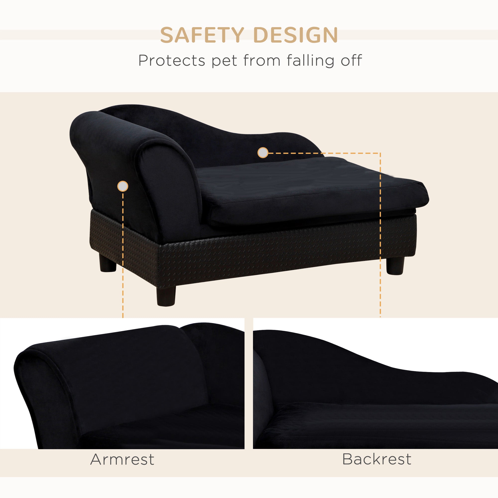 Pet Sofa Bed Couch with Storage, Pet Sofa for Cats and Small Dogs, Black - 5 - CJ