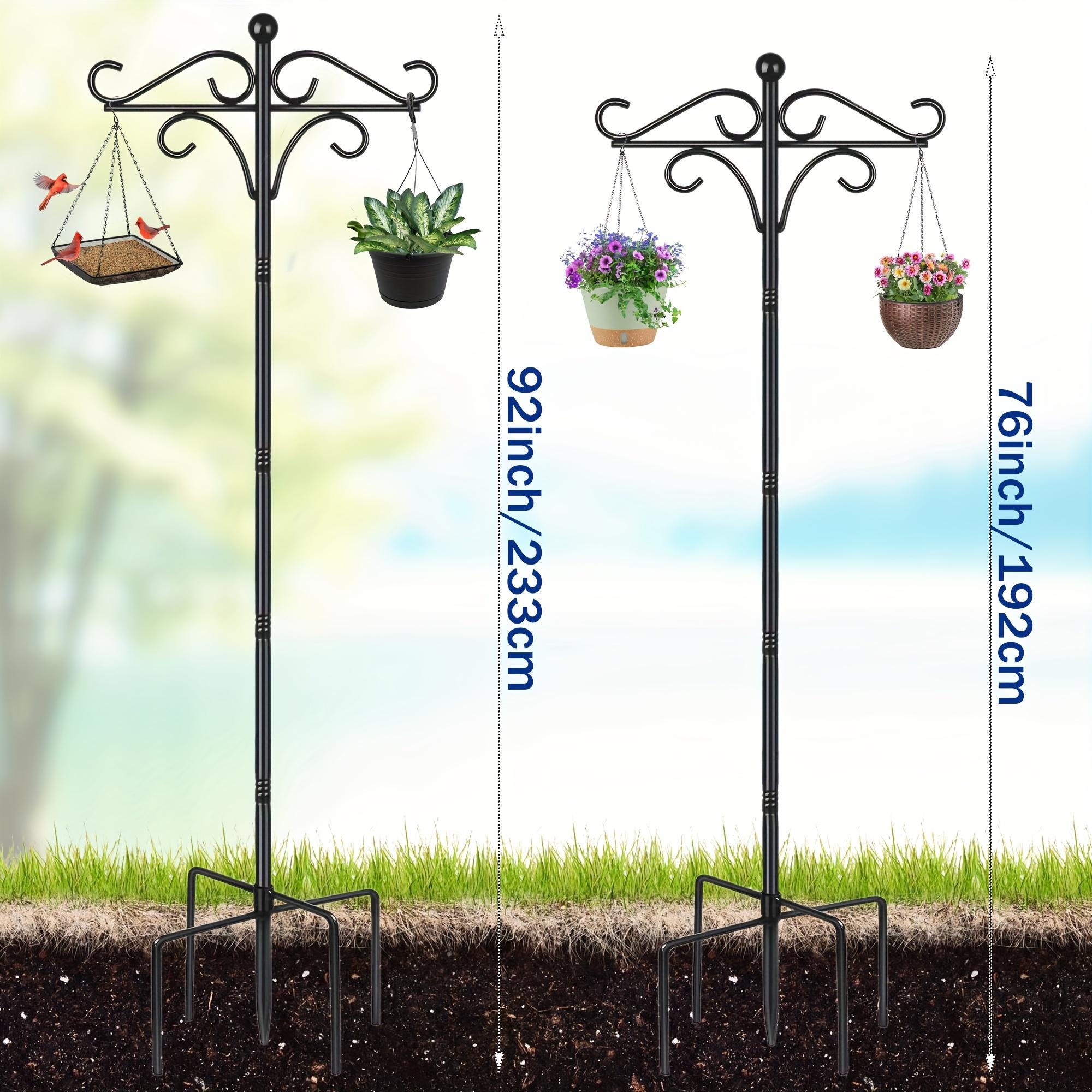 Two Heavy Duty 76 Inch Outdoor Metal Shepherd's Hooks Traditional Double Bird Feeder Pole With Five Finger Adjustable Plant Hooks Suitable For Garden And Wedding Decoration Suitable For Bird Feeders P - 5 - CJ