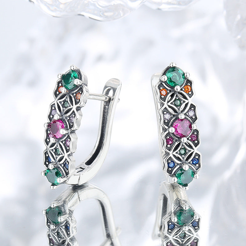 S925 Sterling Silver Vintage Trend Colorful Zircon Earrings - 4 - https://x.com/titan_prim62775J