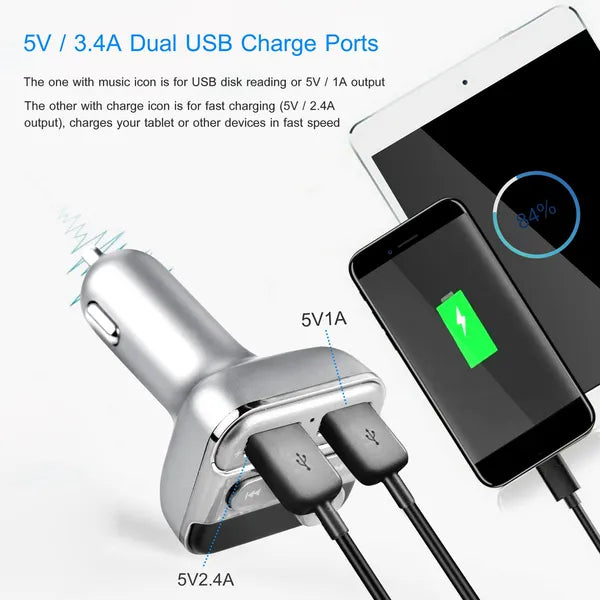 Car Wireless FM Transmitter 3.4A Dual USB Charge Hands - free Call Car MP3 Player - 5 - CJ