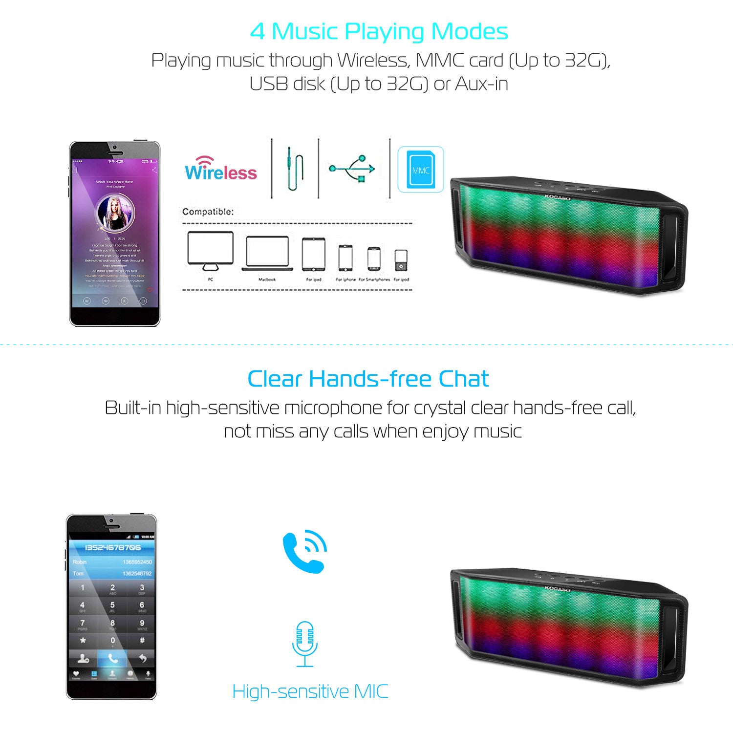 1Pc LED Wireless Speaker Dynamic Multicolor Hands - free FM Radio USB MMC Reading Aux In For Party Camping Travel - 5 - CJ