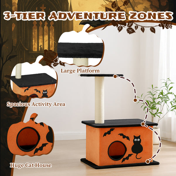 Halloween Cat Tree, Cat Tower Cat Tree For Indoor Cats With Spacious Cat Condo, Large Platform, Sisal Scratching Post, Orange & Black - 5 - cjdroshippping