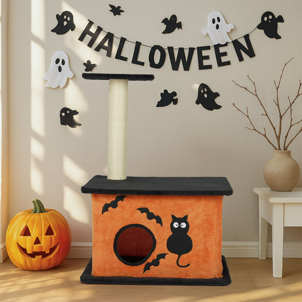 Halloween Cat Tree, Cat Tower Cat Tree For Indoor Cats With Spacious Cat Condo, Large Platform, Sisal Scratching Post, Orange & Black - 5 - cjdroshippping