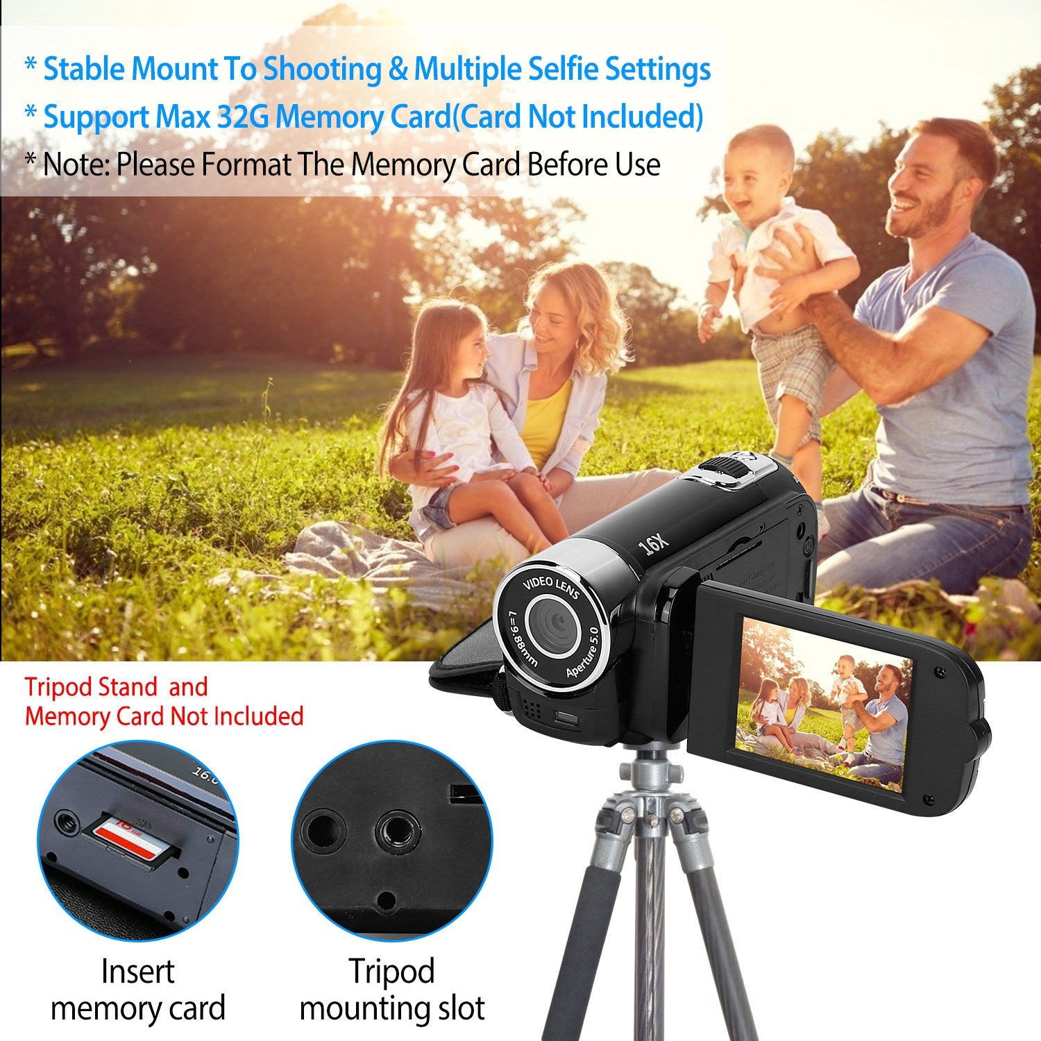 Black - Red Options - 1Pc HD 1080P Digital Video Camcorder 2.7in 16X Zoom DV Camera 270 Degree Rotation Rechargeable Kid Camera With Fill Light Selfie - 5 - CJ