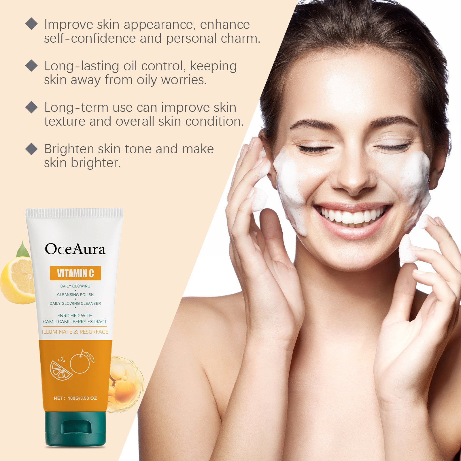OceAura Vitamin C Cleanser Brightening Complexion Cleansing Face Gentle Hydrating Nourishing Cleanser - 5 - CJ