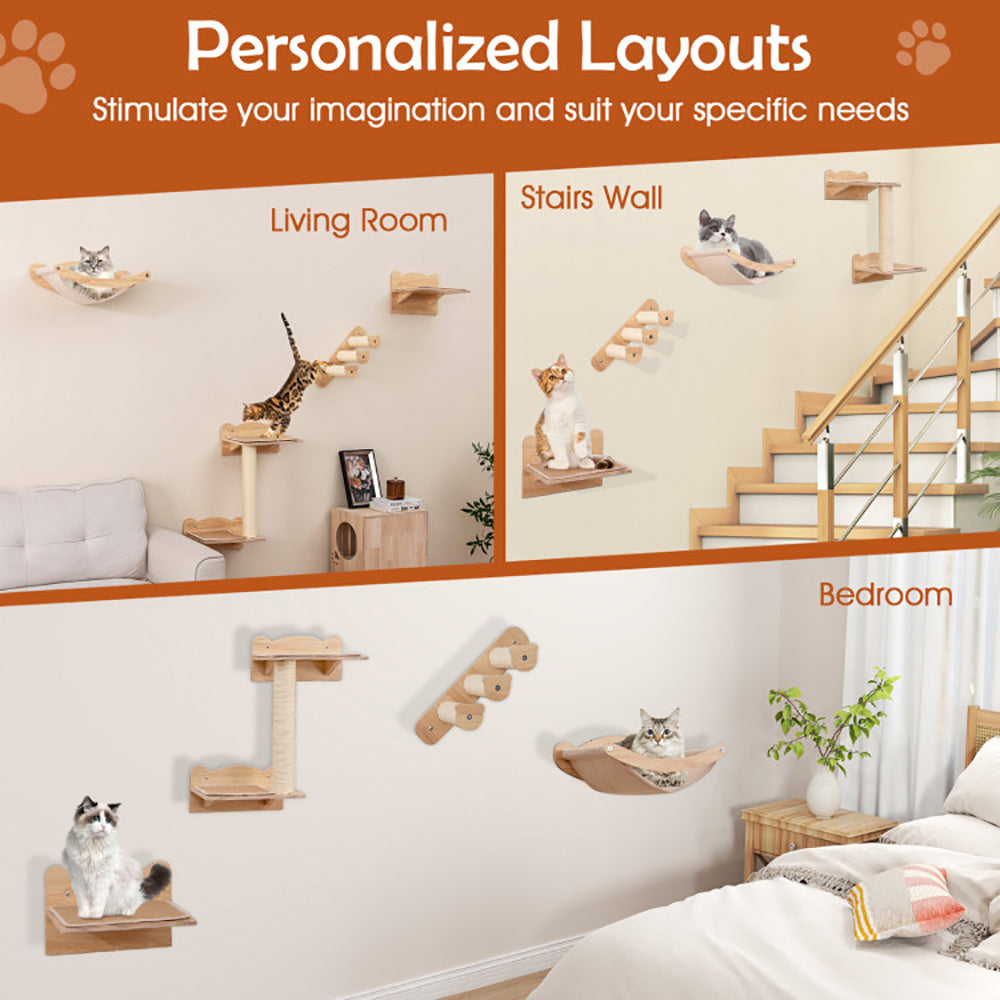 Cat Wall Furniture Set Of 4 With Hammock 2 - step Cat Tree And Perch - 5 - CJ