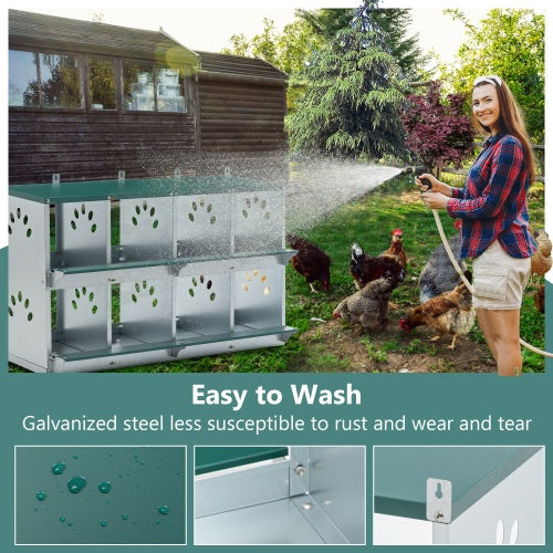 8 Compartment Chicken Nesting Boxes,For Laying Eggs, Metal Poultry Nest Box Wall Mount For Chickens, Hens, Large Vented Holes Chicken Coop Box - 5 - CJ