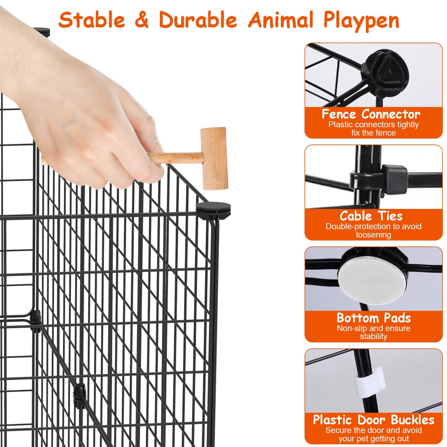 1Pc Small Animal Playpen With Door Dog Metal Playpen Small Medium Kitten Puppy Guinea Pig Rabbit Kennel Small Animal Cage Metal Wire Fence For Indoor Outdoor Yard Camping - 5 - CJ